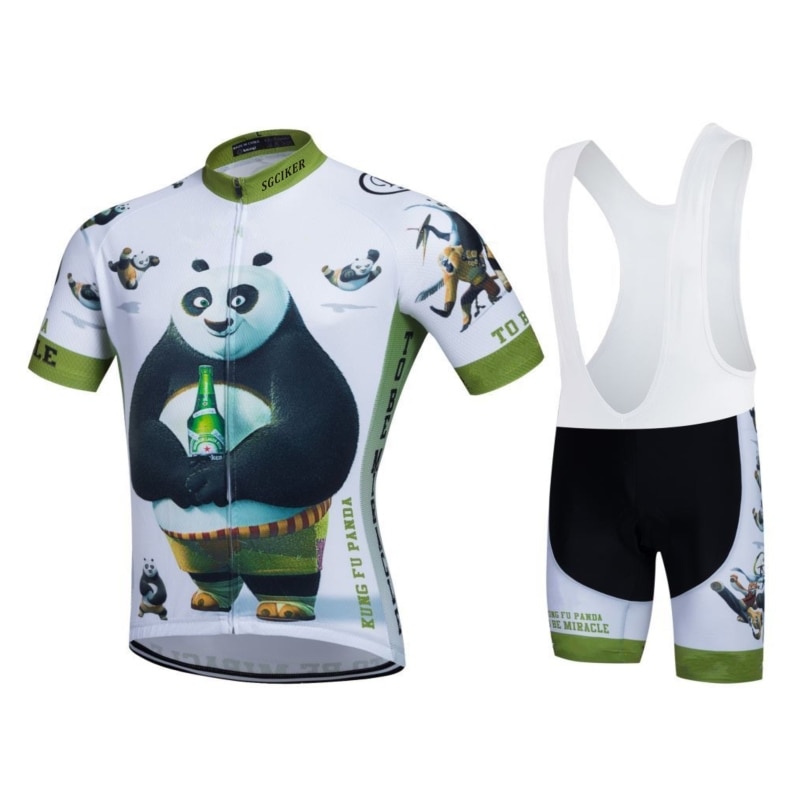SGCIKER 재미 쿵후 팬더 여름 짧은 소매 빠른 건조 사이클링 유니폼 통기성 천 MTB 로파 Ciclismo 자전거 타이츠